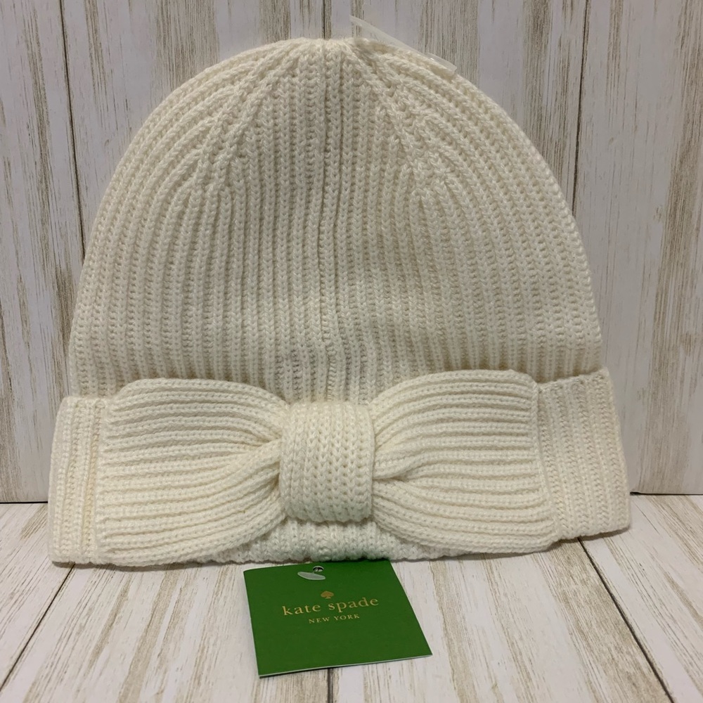 Kate Spade Bow Beanie Cream Colored New with Tags